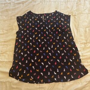 Sweet Rain Black Blouse with Colorful Cat Print